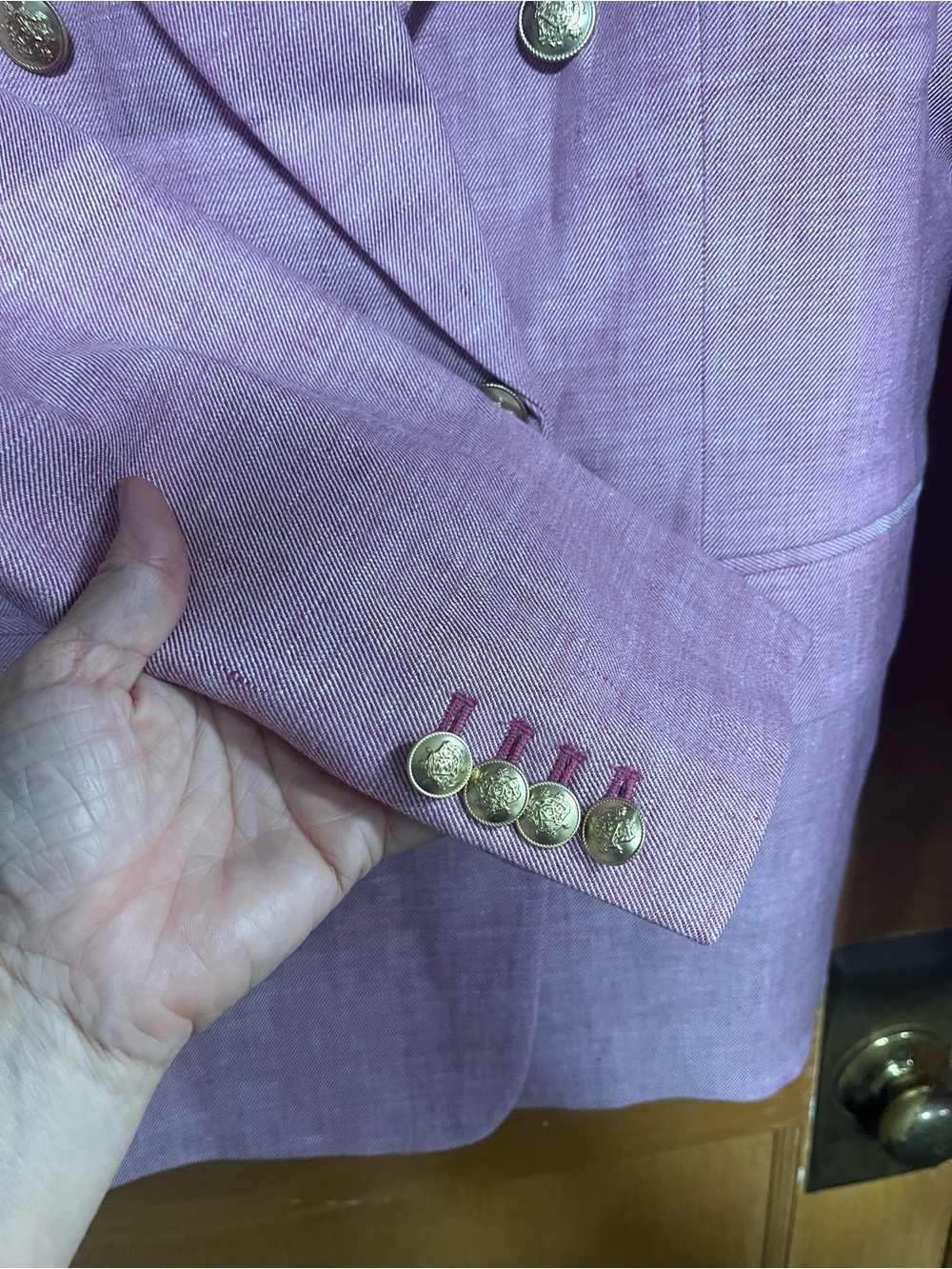 JCrew Bristol Blazer Lilac Linen Purple Double Breasted Gold Button Jacket Sz 10 - Picture 6 of 6